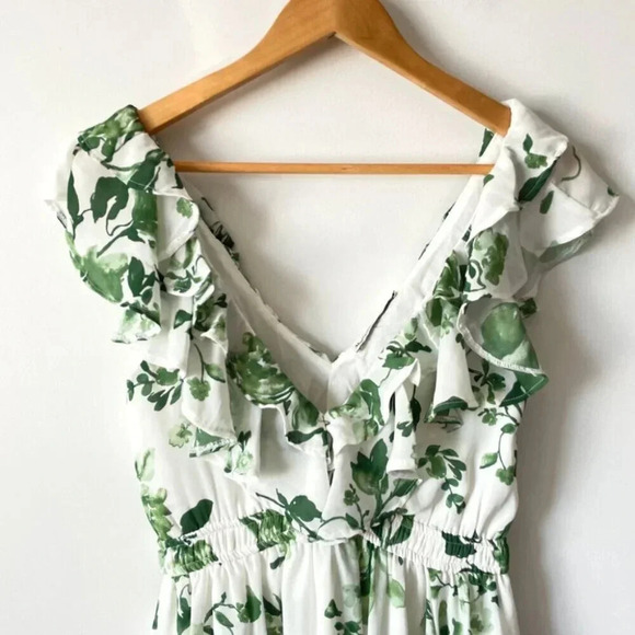 Abercrombie Ruffle Flutter Sleeve Mini Dress Green Floral Size Small Tall - Picture 7 of 10